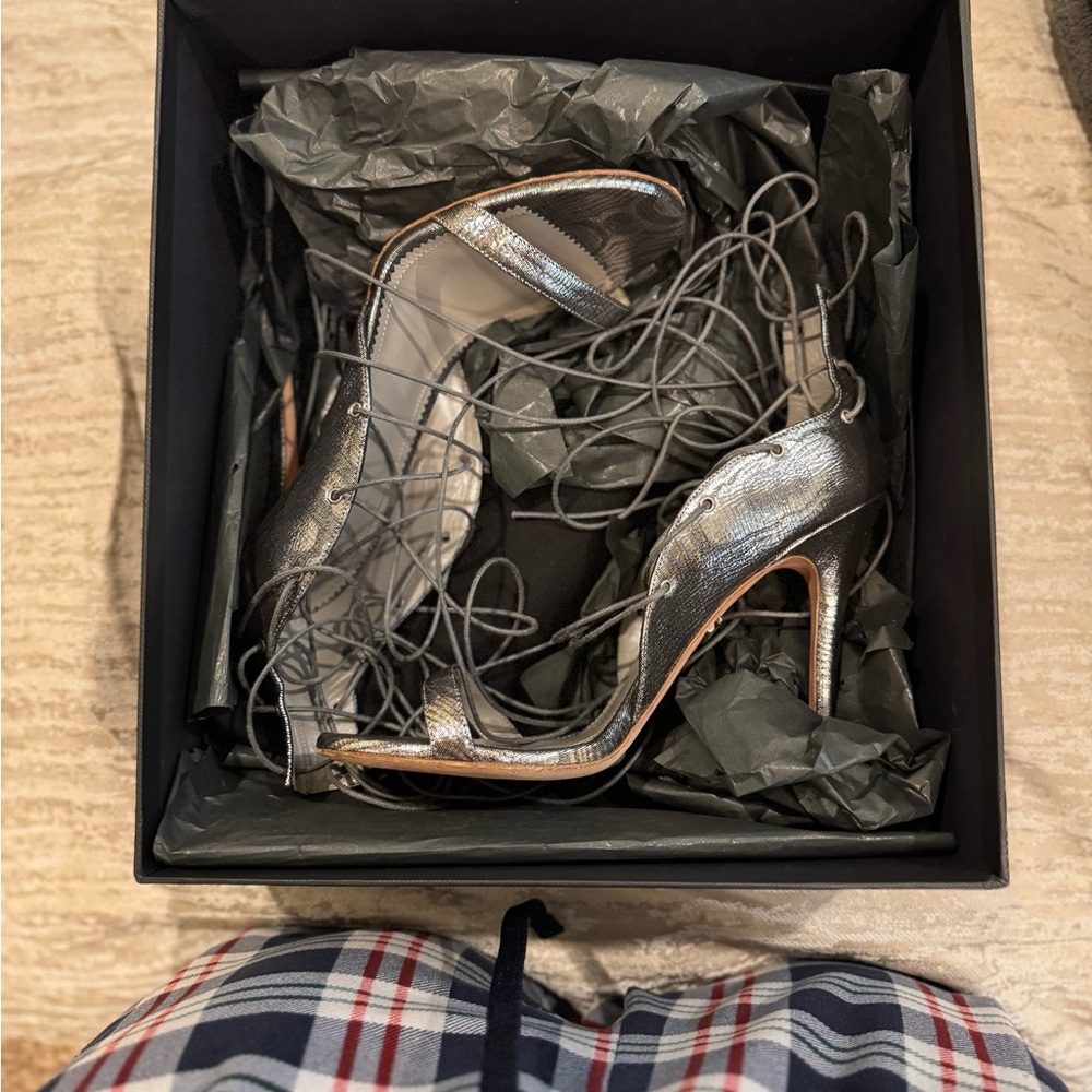 Monika Chiang “Lara” Silver Strappy Heels Size 39